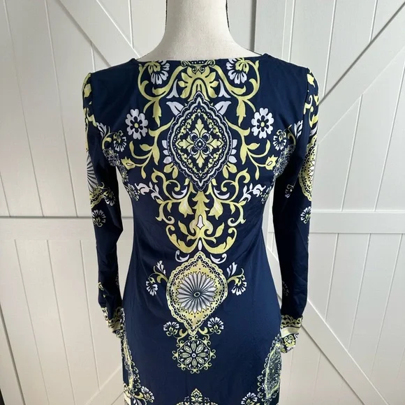 INC International Concepts Navy & Yellow Printed Shift Dress Size XS - Picture 4 of 6